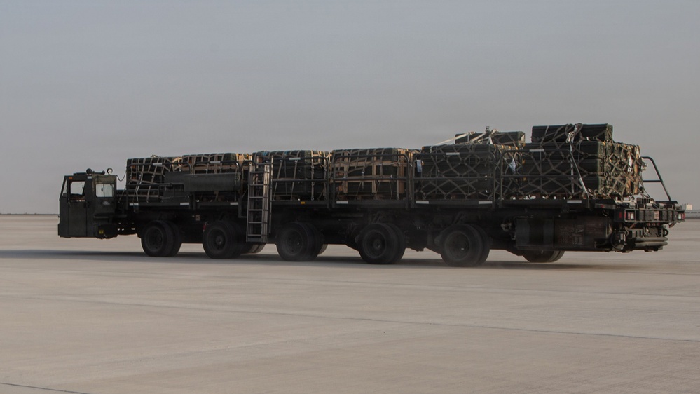 Marines onload equipment onto a KC-130J Super Hercules