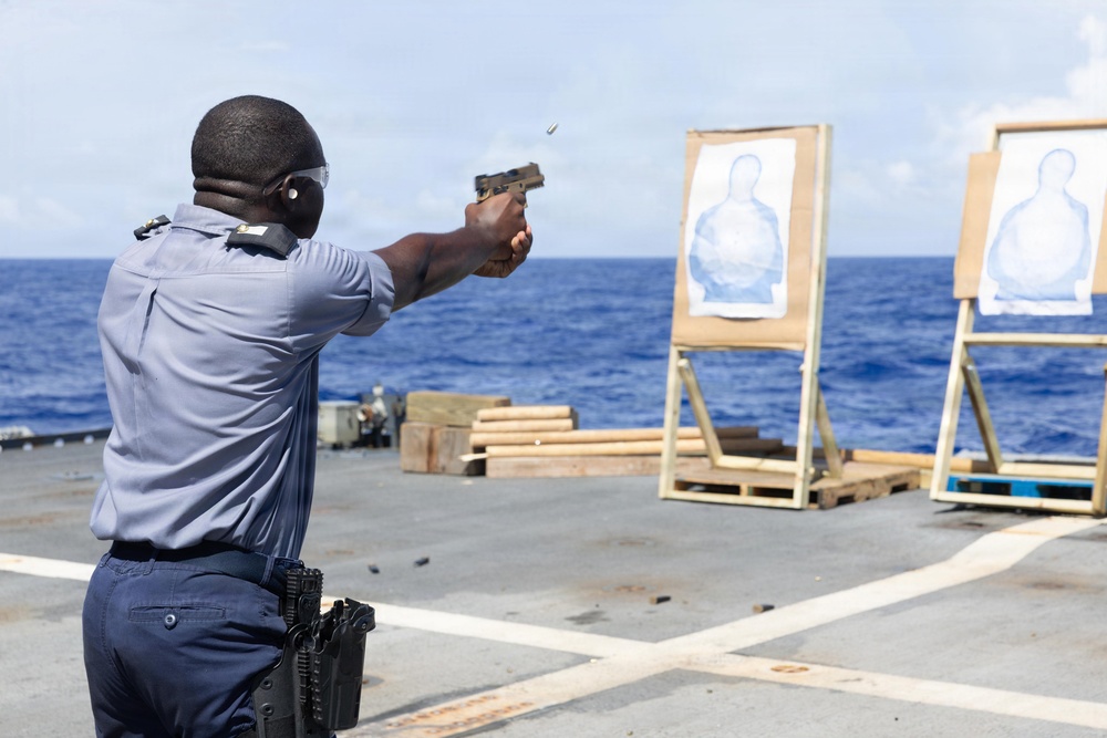 RBDF Midshipman participates in small-arms training aboard USS Cooperstown