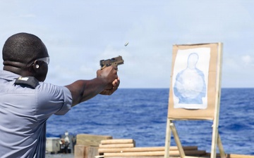 RBDF Midshipman participates in small-arms training aboard USS Cooperstown