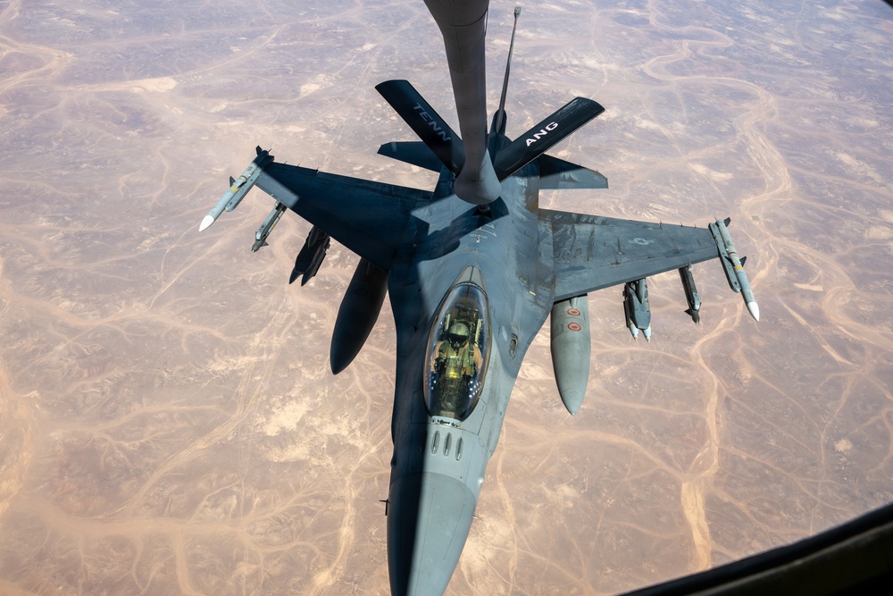 KC-135 refuels F-16s for regional security