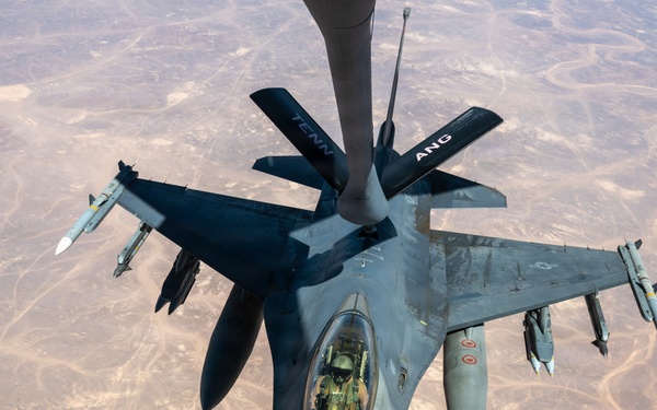 KC-135 refuels F-16s for regional security