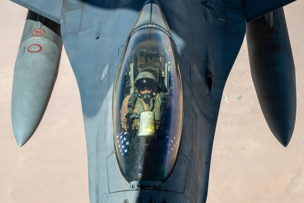 KC-135 refuels F-16s for regional security