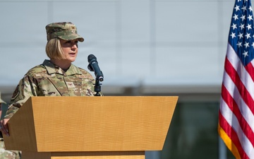 Col. Melissa Burton delivers her first remarks as the 310th Space Wing commander