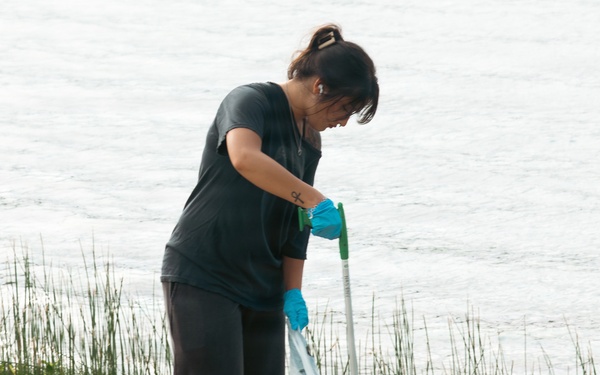 Sailors, retirees, and civilians from around the base volunteered to remove trash and other debris along the St. Johns River shoreline