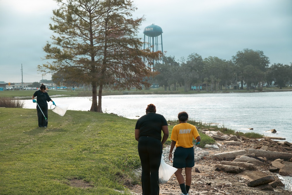 Sailors, retirees, and civilians from around the base volunteered to remove trash and other debris along the St. Johns River shoreline