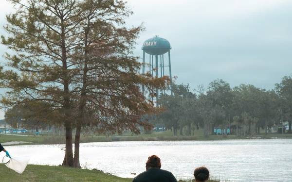 Sailors, retirees, and civilians from around the base volunteered to remove trash and other debris along the St. Johns River shoreline