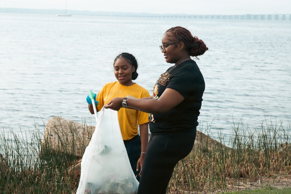 Sailors, retirees, and civilians from around the base volunteered to remove trash and other debris along the St. Johns River shoreline