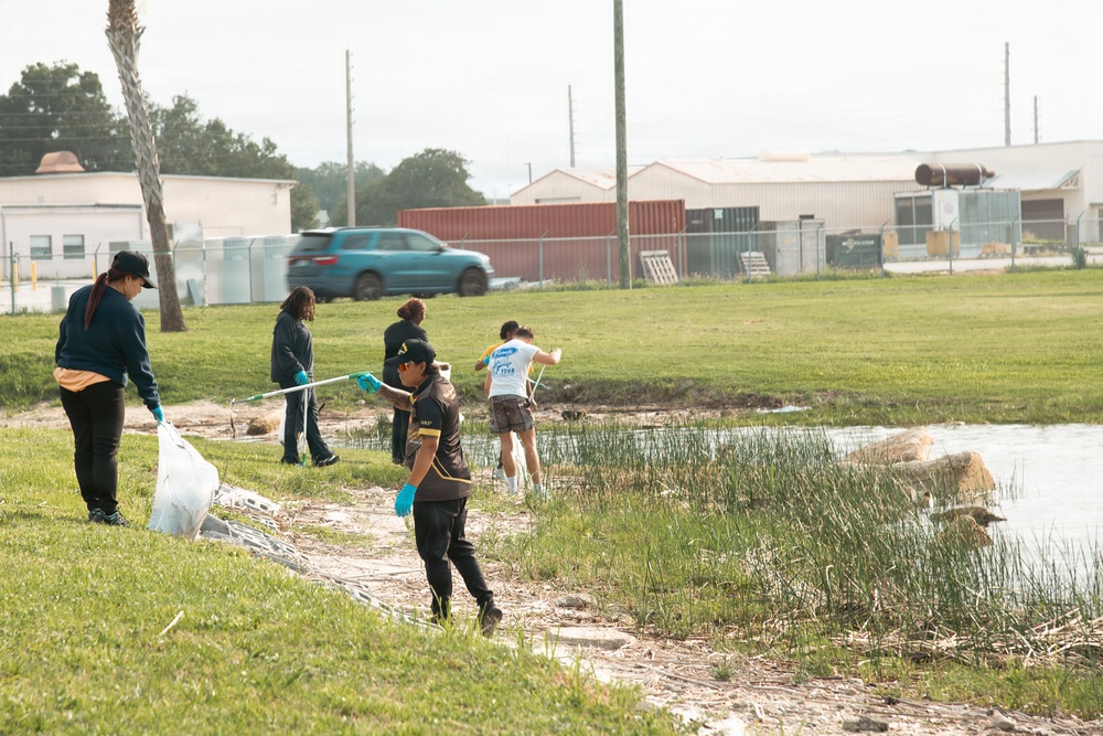 Sailors, retirees, and civilians from around the base volunteered to remove trash and other debris along the St. Johns River shoreline