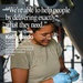 This is an Air National Guard recruitment/promotional image featuring Airman 1st Class Kelia Pardo, a crew chief at the 165th Airlift Wing. She is shown working on aircraft maintenance while wearing blue nitrile gloves and holding a tool. The image includes an overlaid quote and descriptive text about her role inspecting, troubleshooting, and maintaining aircraft.