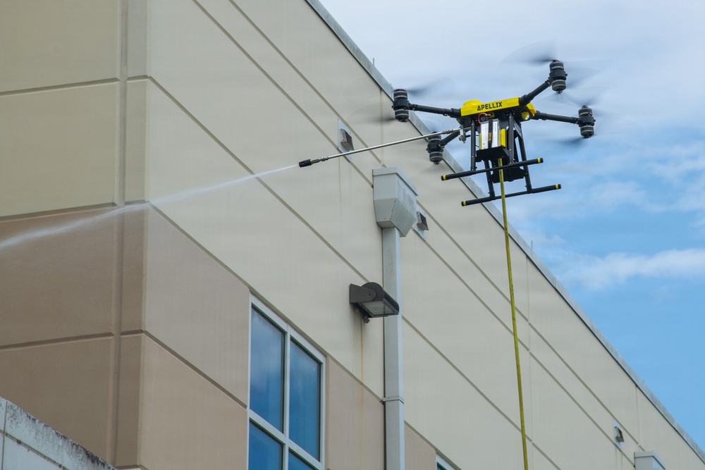 Demonstration of an Apellix B2 pressure washing drone to Naval Air Station Jacksonville leadership