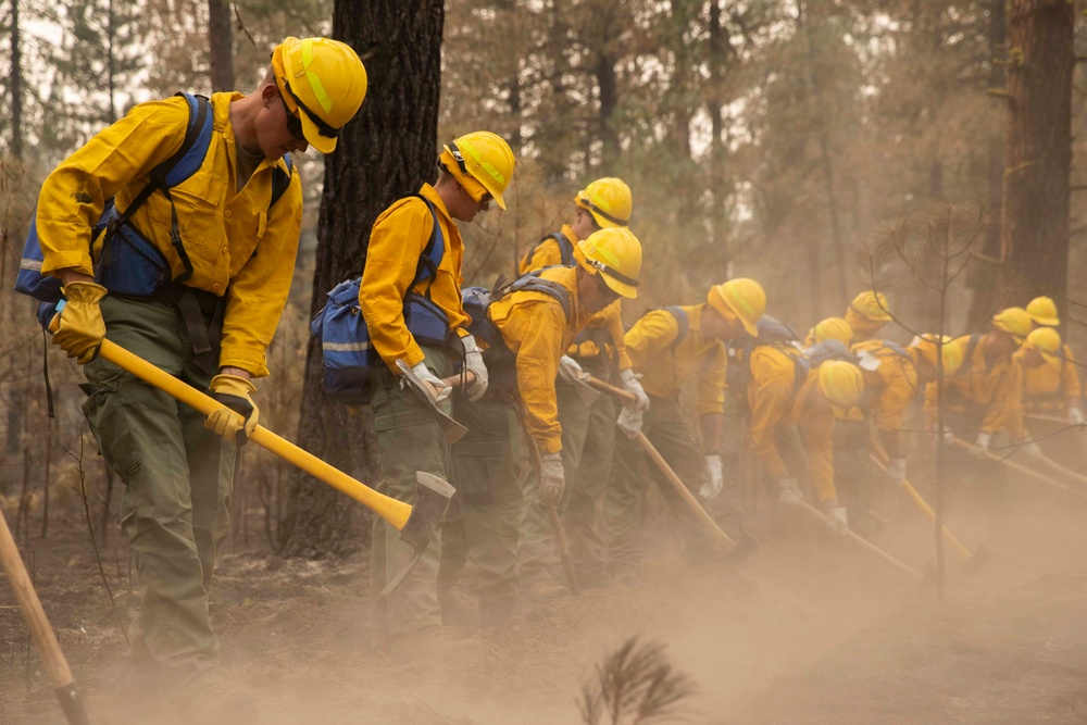 U.S. Army Soldiers from 7th Infantry Division activated as wildland firefighters on the Modrite Fire