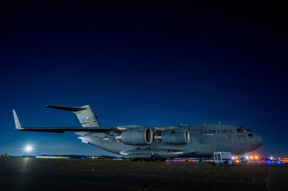 911th AW C-17 at night