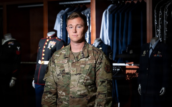 U.S. Air Force Senior Airman Jesse Holloway, Air Force Mortuary Affairs Operations uniforms specialist