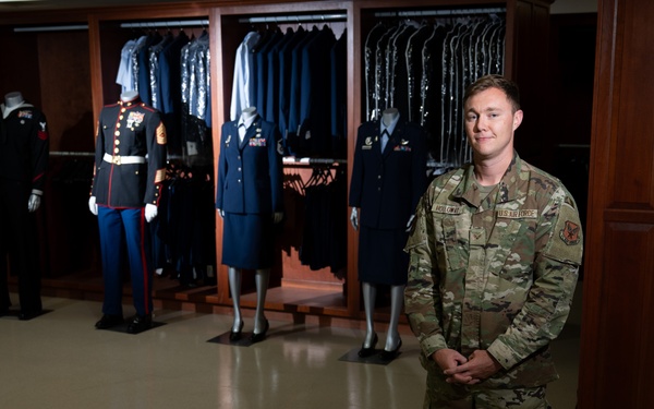 U.S. Air Force Senior Airman Jesse Holloway, Air Force Mortuary Affairs Operations uniforms specialist