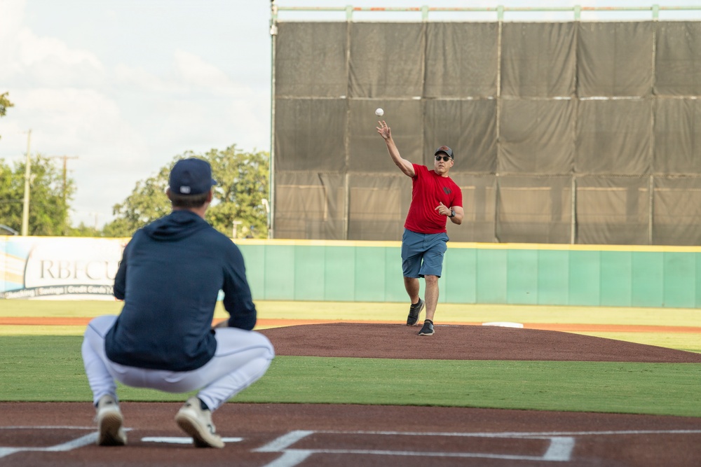 Col. Ehman Throws First Pitch for San Antonio Missions