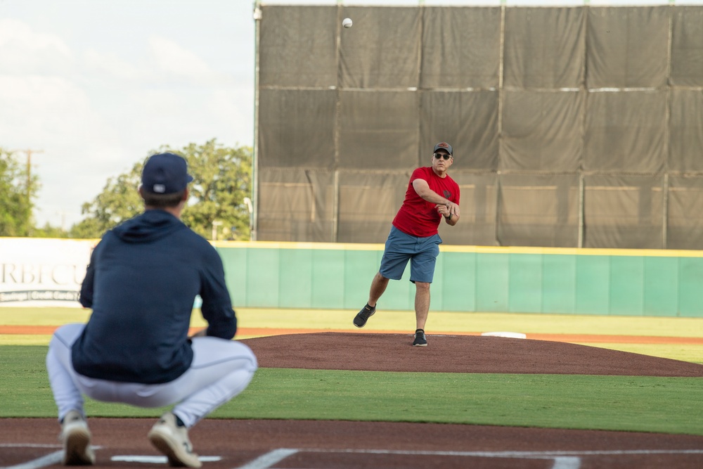 Col. Ehman Throws First Pitch for San Antonio Missions