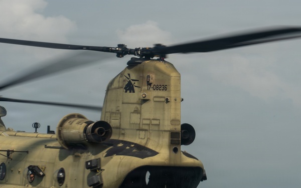 Joint Task Force-Bravo’s 1st Battalion, 228th Aviation Regiment conducts a tactical flyover during PANAMAX 2026’s distinguished visitors day