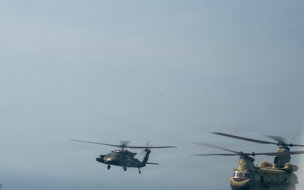 Joint Task Force-Bravo’s 1st Battalion, 228th Aviation Regiment conducts a tactical flyover during PANAMAX 2026’s distinguished visitors day