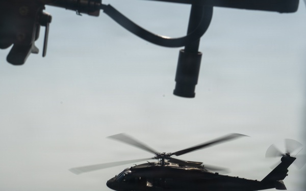 Joint Task Force-Bravo’s 1st Battalion, 228th Aviation Regiment conducts a tactical flyover during PANAMAX 2026’s distinguished visitors day