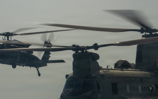 Joint Task Force-Bravo’s 1st Battalion, 228th Aviation Regiment conducts a tactical flyover during PANAMAX 2026’s distinguished visitors day