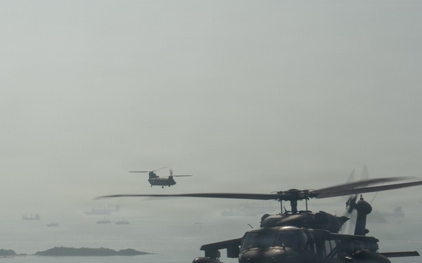 Joint Task Force-Bravo’s 1st Battalion, 228th Aviation Regiment conducts a tactical flyover during PANAMAX 2026’s distinguished visitors day