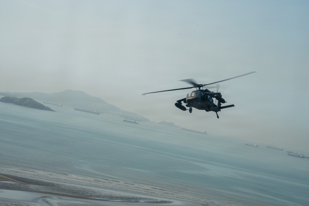 Joint Task Force-Bravo’s 1st Battalion, 228th Aviation Regiment conducts a tactical flyover during PANAMAX 2026’s distinguished visitors day