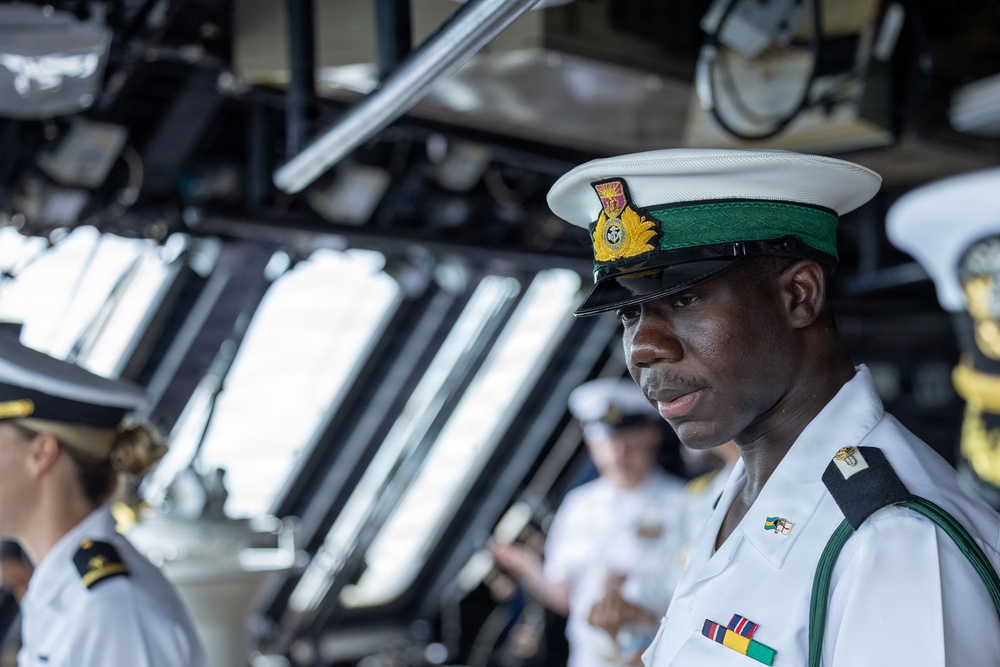 RBDFMidshipman Russell in the pilot house during ships arrival to The Bahamas