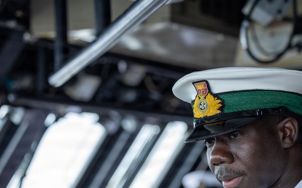 RBDFMidshipman Russell in the pilot house during ships arrival to The Bahamas