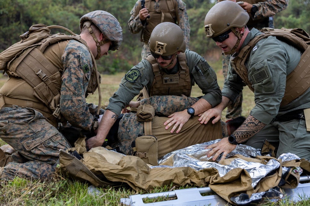 MRF-D Marines, Sailors perform casualty care training with Indonesian marines
