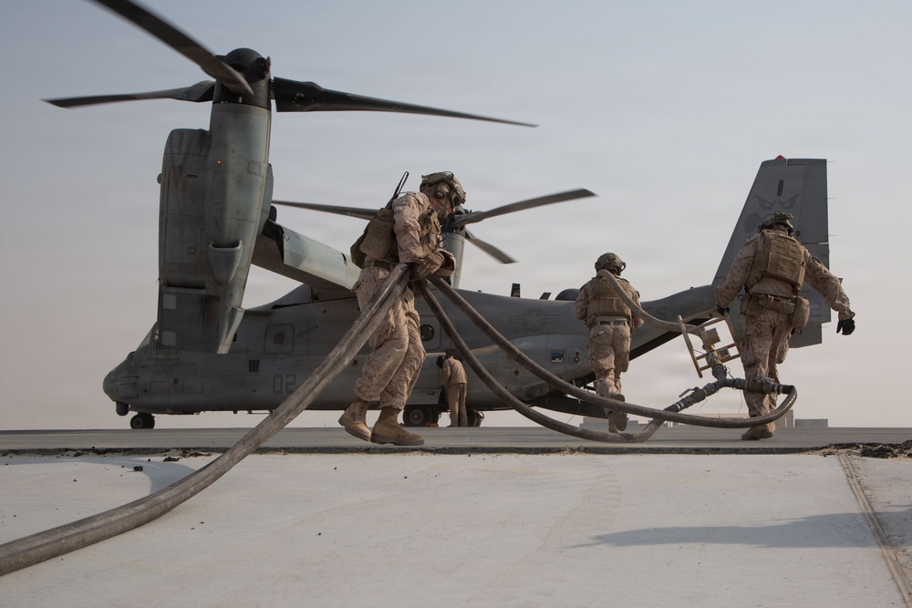 Marines Conduct MV-22 Osprey Forward Arming and Refueling Point Operations