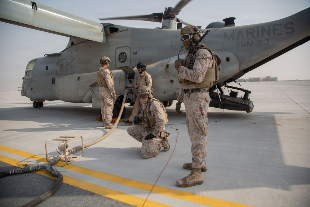 Marines Conduct MV-22 Osprey Forward Arming and Refueling Point Operations