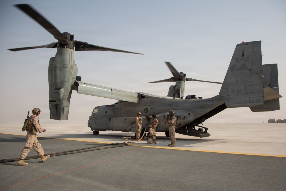 Marines Conduct MV-22 Osprey Forward Arming and Refueling Point Operations
