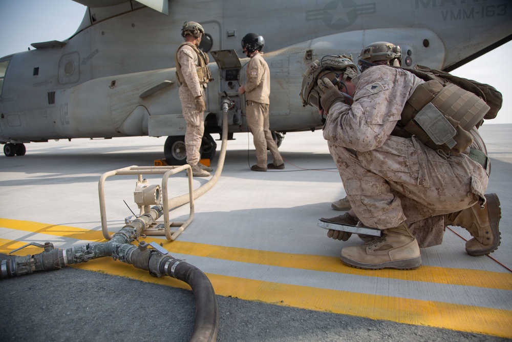 Marines Conduct MV-22 Osprey Forward Arming and Refueling Point Operations
