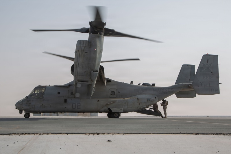 Marines Conduct MV-22 Osprey Forward Arming and Refueling Point Operations
