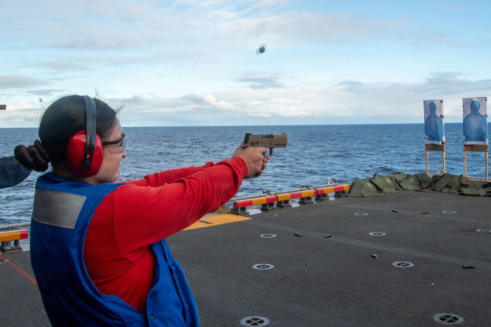 USS Essex (LHD 2) Conducts Small Arms Gun Shoot