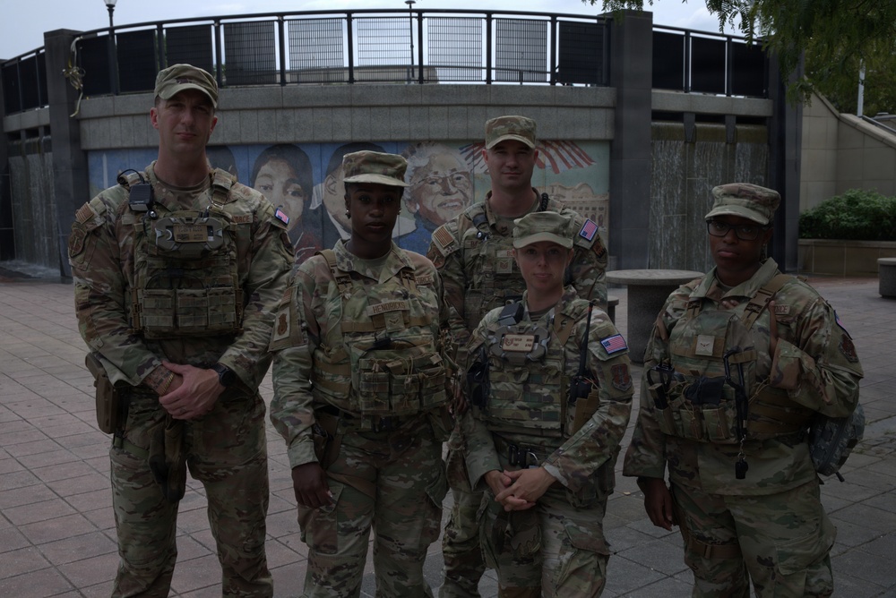 Georgia Air Guardsmen Take a Photo Together at Starbust Plaza