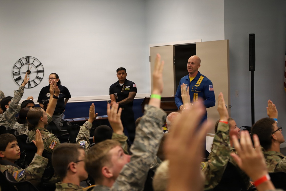 US Navy Blue Angels Sailors speak to Oregon Civil Air Patrol