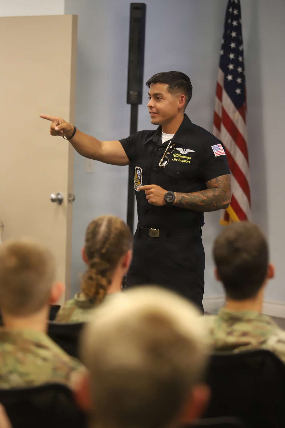 US Navy Blue Angels Sailors speak to Oregon Civil Air Patrol