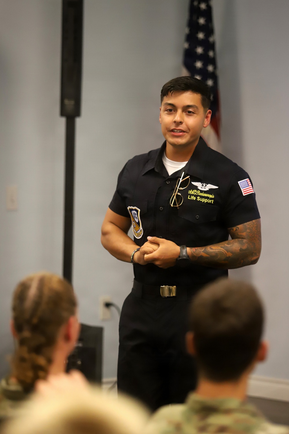US Navy Blue Angels Sailors speak to Oregon Civil Air Patrol