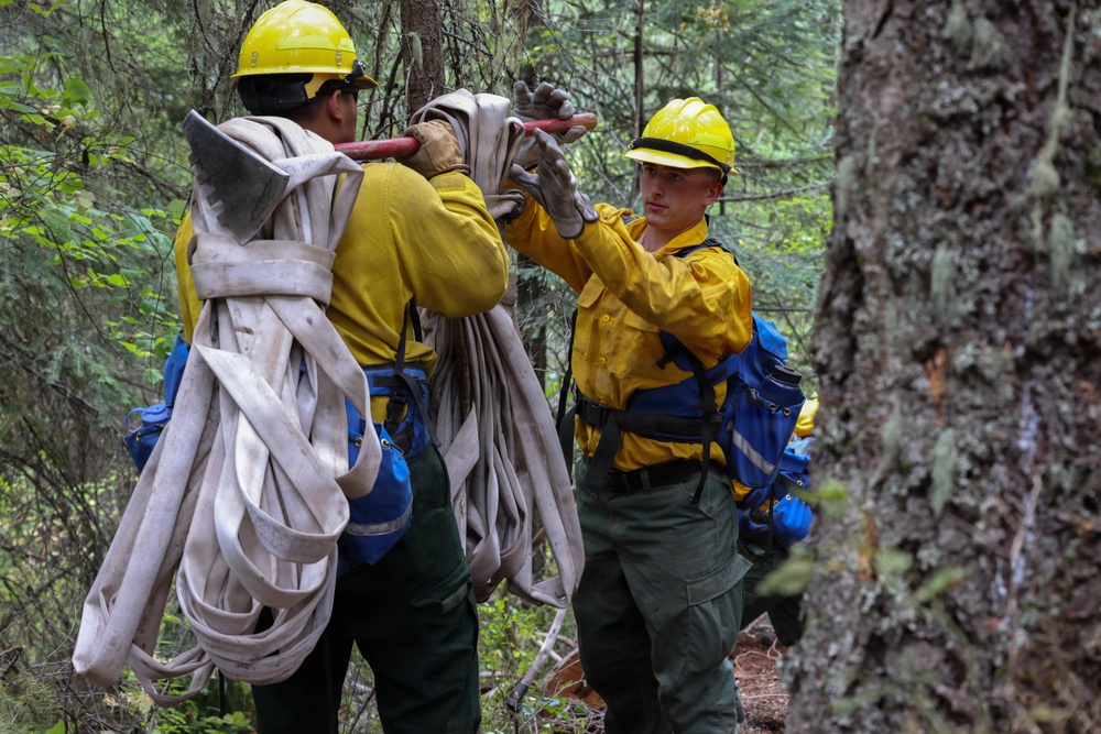 U.S. Army Soldiers from 7th Infantry Division work to suppress wildfire