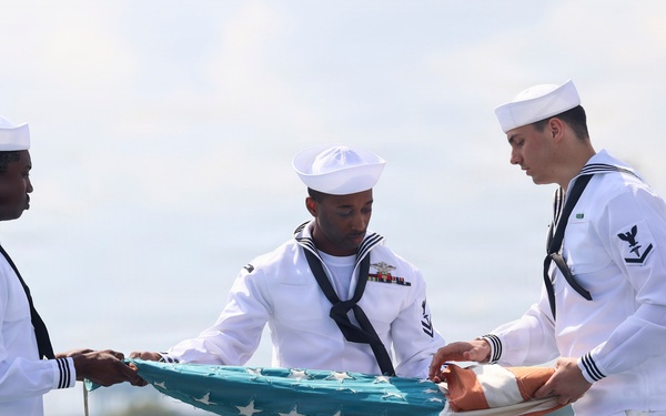 USS Bataan (LHD 5) Raises 81-Year-Old American Flag