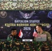 Two military officers — one in Indonesian Army camouflage uniform and one in U.S. Army camouflage uniform — are seated at a table during the Battalion STAFFEX Ksatria Warrior Joint Exercise 2026. The setting appears to be a military briefing or command post tent decorated with camouflage netting. A nameplate reading 'BN CDR' (Battalion Commander) is visible on the table between them.