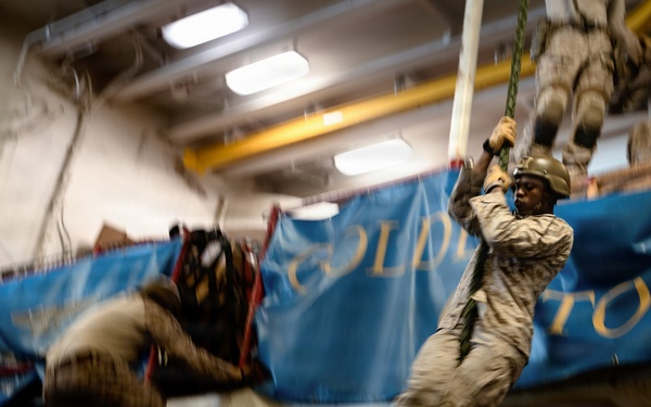11th MEU Marines, Sailors Conduct Static Fast-Rope Training Aboard USS Boxer