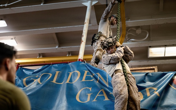 11th MEU Marines, Sailors Conduct Static Fast-Rope Training Aboard USS Boxer