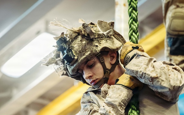 11th MEU Marines, Sailors Conduct Static Fast-Rope Training Aboard USS Boxer