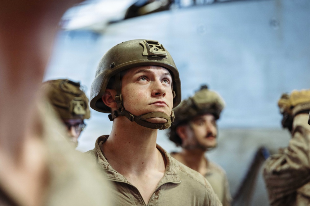 11th MEU Marines, Sailors Conduct Static Fast-Rope Training Aboard USS Boxer