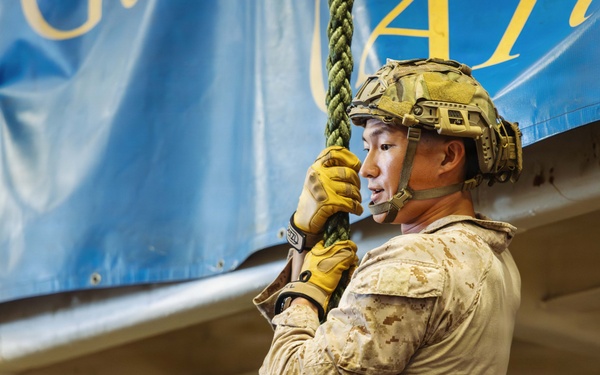 11th MEU Marines, Sailors Conduct Static Fast-Rope Training Aboard USS Boxer