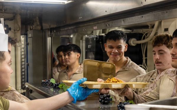 USS Boxer, 11th MEU Marines, Sailors Restock Ship’s Food Supply
