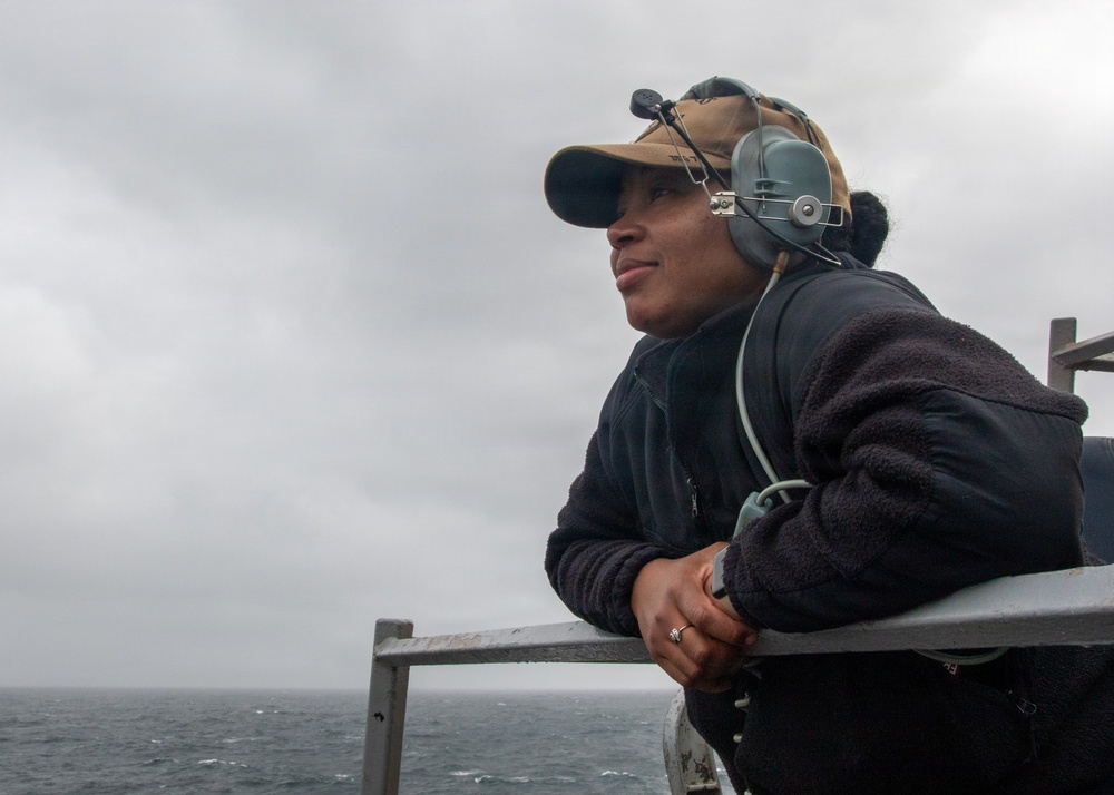 U.S. Sailor stands watch Aboard USS Ross (DDG 71)