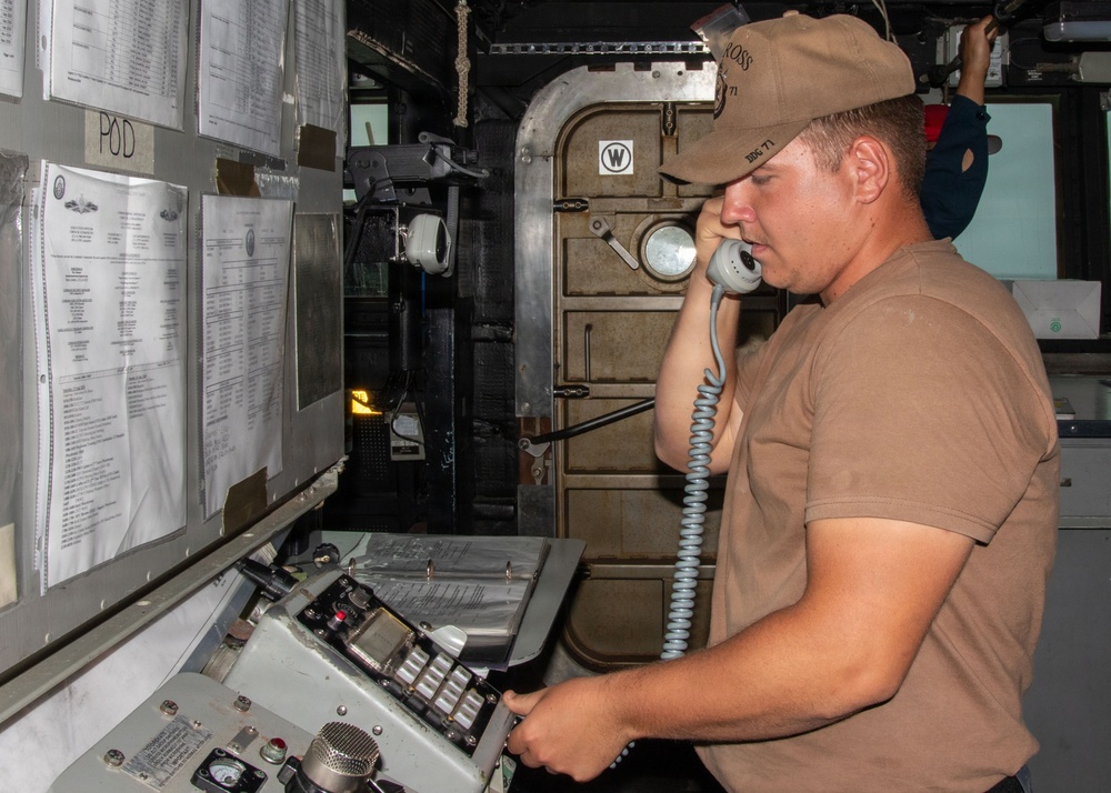 A U.S. Sailor stands watch Aboard USS Ross (DDG 71)